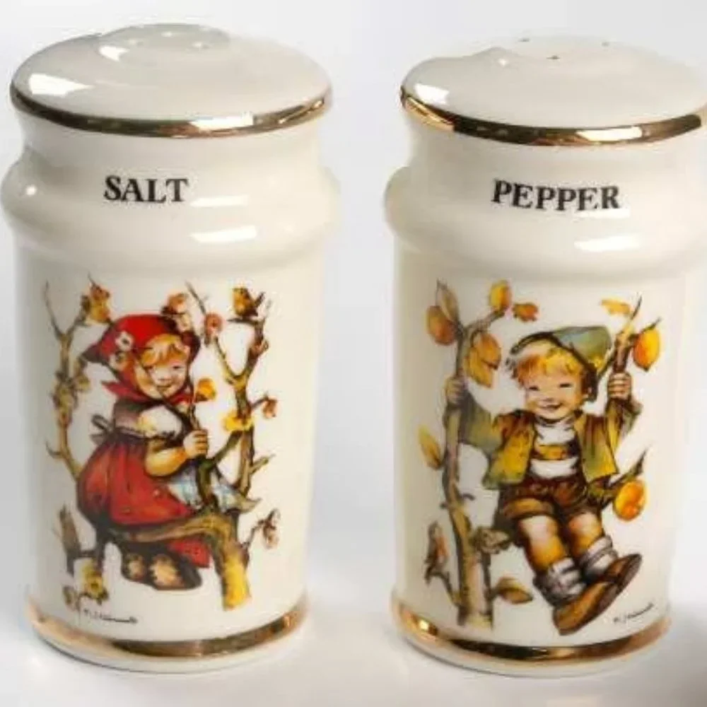Vintage Danbury Mint Hummel Apple Tree Boy and Girl Salt and Pepper Shakers SET
